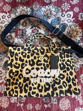 Coach Leopard Print Canvas Tote in Yellow and Black medium
